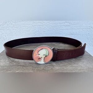 Sleepictures by Teresa Flowers Vintage Custom Art Buckle on Brown Leather Belt